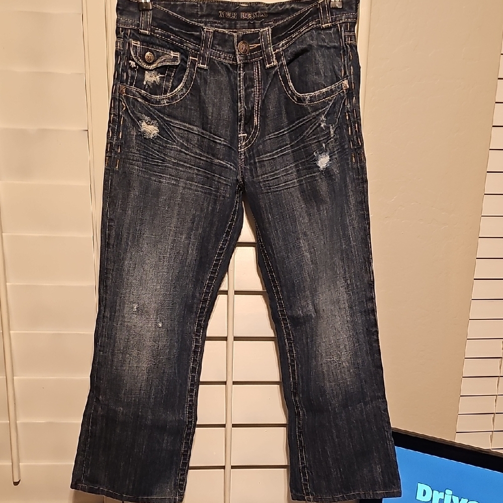Dark Wash Distressed MEK Jeans.